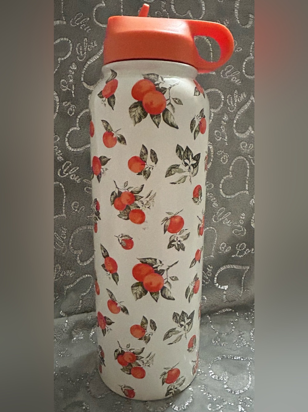 NWT White Bottle with Orange Fruit Print